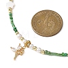 Brass Pave Clear Cubic Zirconia Fairy Pendant Round Shell Pearl & Flower Natural Freshwater Shell & Glass Seed Beaded Necklaces for Women NJEW-JN05643-3