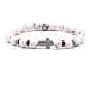 8MM Round Natural Howlite Beaded Stretch Bracelets with Synthetic Non-magnetic Hematite Cross FA1012-3-1