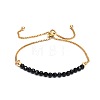Dyed Natural Black Topaz Faceted Round Beaded Adjustable Brass Box Chain Slider Bracelets for Women QE7421-2-1