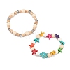 2Pcs 2 Style Starfish & Tortoise & Flower Beaded Stretch Bracelets Set BJEW-JB08027-4