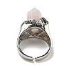 Hexagonal Prism Natural Rose Quartz Open Cuff Rings RJEW-B106-01P-02-4