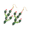 Brass Glass Cactus Dangle Earrings EJEW-TADJ00001-2