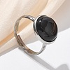 Half Round Natural Black Agate Finger Rings RJEW-M062-01P-05-1