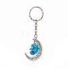 Natural & Synthetic Gemstone Chips Moon & Moon Alloy Pendant Keychain KEYC-JKC00465-3