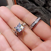 2Pcs 2 Styles Brass Micro Pave Clear Cubic Zirconia Finger Rings for Women WGF1148-02-5