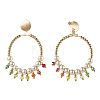 Round Shell Pearl Beads & Glass Beads Big Ring Dangle Stud Earrings X1-EJEW-TA00013-3