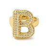 Letter Brass Micro Pave Clear Cubic Zirconia Open Cuff Ring for Women RJEW-N046-03B-G-2