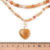 Natural Golden Silk Jade Heart and Flower Pendant Round Beaded Double Layer Necklaces with Brass OT Clasps NJEW-G202-01G-5