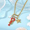 Ocean Brass Enamel Red Lobster Pendants 304 Stainless Steel Cable Chain Necklaces for Women NJEW-JN06483-01-1