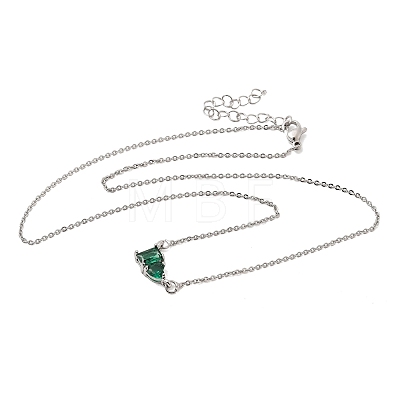 Brass Pave Cubic Zirconia Rectangle and Heart Pendant Cable Chain Necklaces LS-KK-CBAB173-04P-09-1