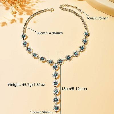 Vintage Alloy & Synthetic Turquoise Flower Y Necklaces for Women WGD1AD6-02-1