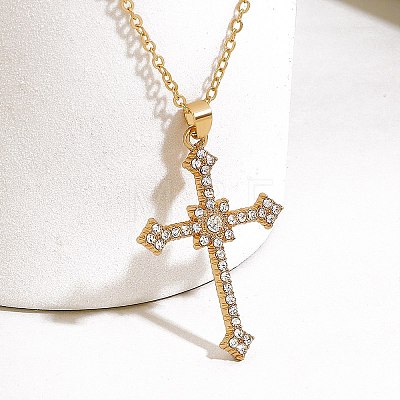 Alloy Full Crystal Rhinestone Religion Cross Pendant Cable Chain Necklaces for Women PW-WG8E4F5-02-1