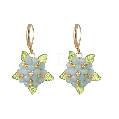 Valentine's Day Flower Natural Malaysian Jade & Glass Seed Beaded Leverback Earrings EJEW-MZ00700-1