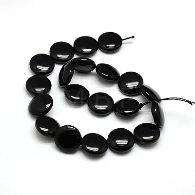 Natural Flat Round Obsidian Beads Strands G-L246-06-1
