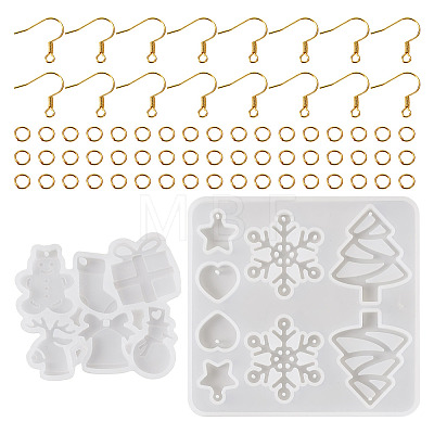  2Pcs 2 Style Christmas Snowman & Bell & Tree & Star Pendant Silicone Molds DIY-TA0005-91-1