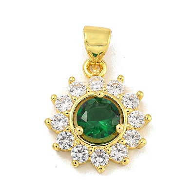 Flower Rack Plating Brass Micro Pave Cubic Zirconia Pendants KK-G513-92G-04-1