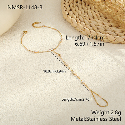 304 Stainless Steel Pave Clear Cubic Zirconia Link Ring Bracelets for Women WG49D75-03-1