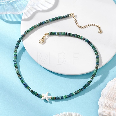Ocean Synthetic Turquoise Starfish & Chrysocolla and Lapis Lazuli Heishi Beaded Necklaces for Women NJEW-JN06298-1