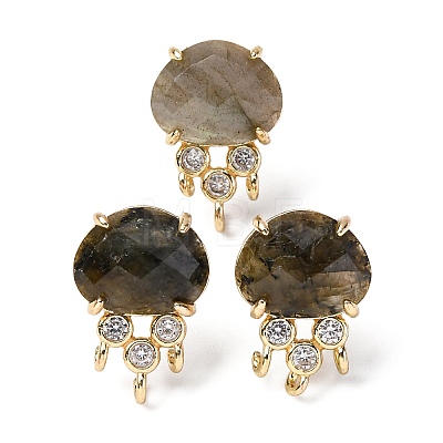 Brass Micro Pave Cubic Zirconia Stud Earring Findings with Natural Labradorite KK-Z096-05G-05-1