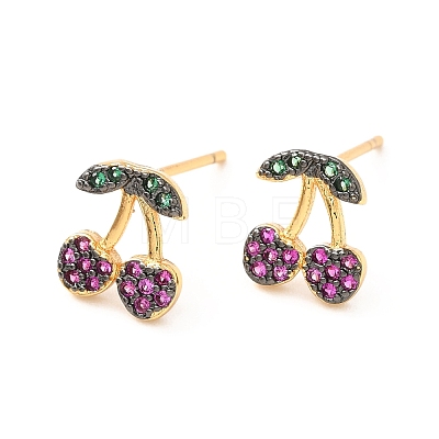 Colorful Cubic Zirconia Cherry Stud Earrings EJEW-F281-17G-1