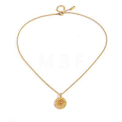 304 Stainless Steel Crystal Rhinestone Textured Coin with Flower Moon Pendant Necklaces for Women WG61E47-01-1