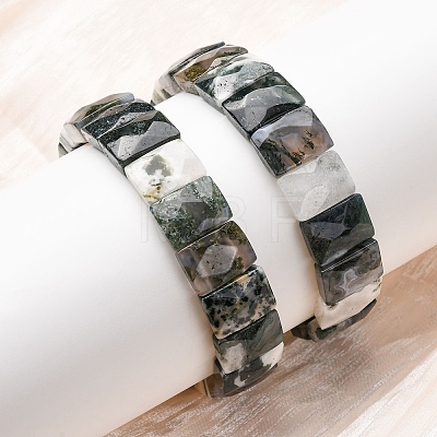 Rectangle Natural Tree Agate Beads Stretch Bracelets for Women Men BJEW-Z149-01C-1