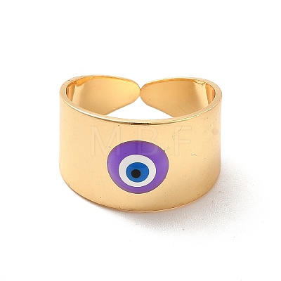Enamel Evil Eye Open Cuff Rings RJEW-P042-02G-02-1