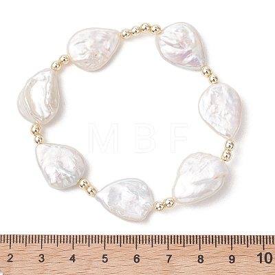 Baroque Natural Keshi Pearl Teadrop Beaded Stretch Bracelets for Women BJEW-JB13561-1