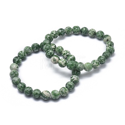 Natural Green Spot Jasper Bead Stretch Bracelets X-BJEW-K212-B-017-1