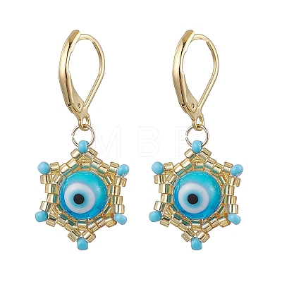 Star of David & Evil Eye Handmade Glass Seed Beads Leverback Earrings EJEW-MZ00389-05-1