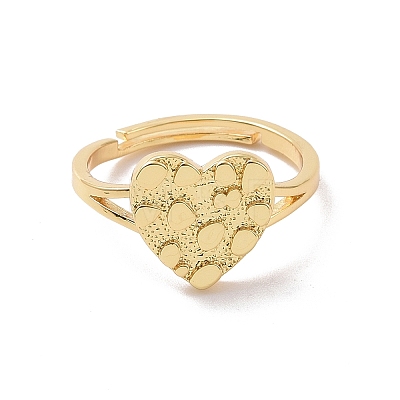 Brass Heart Adjustable Ring for Valentine's Day RJEW-P034-09G-1