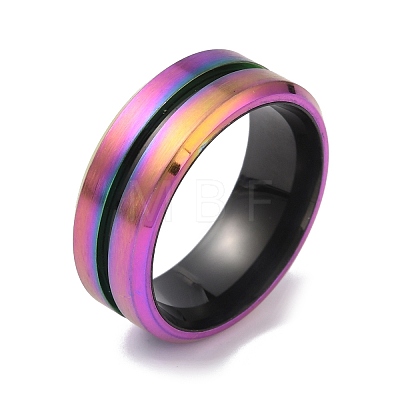 304 Stainless Steel Grooved Finger Ring for Men Women RJEW-WH0011-09D-MC-1