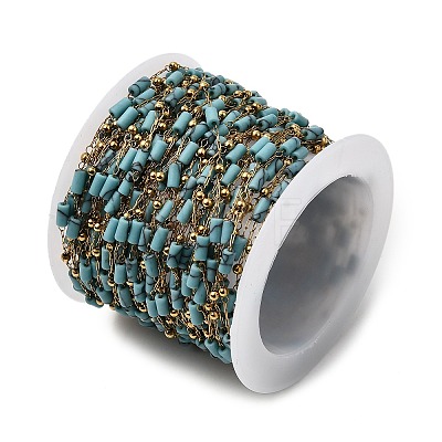 Handmade 304 Stainless Steel Synthetic Turquoise Column Link Chains CHS-L032-19G-1