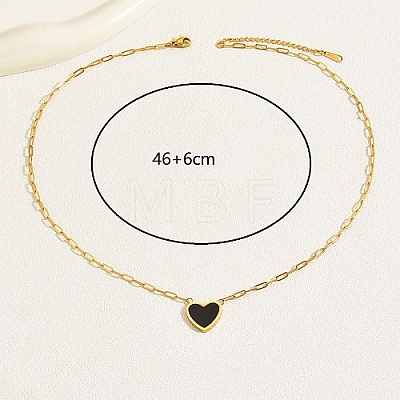 Natural Shell Heart Pendant Necklaces with Golden Stainless Steel Paperclip Chains EU3732-1-1