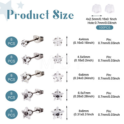 40Pcs 5 Size Crystal Rhinestone Tiny Star Stud Earrings EJEW-TA0001-13-1