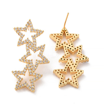 Star Long Brass Earrings ZIRC-Z018-23G-1