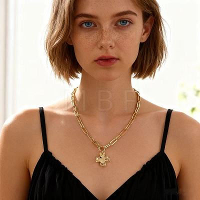 Alloy Textured Cross Pendant Paperclip Chain Necklaces FS-WGDACB3-01-1