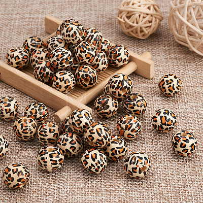 50Pcs Printed Natural Wooden Beads WOOD-TA0001-56-1
