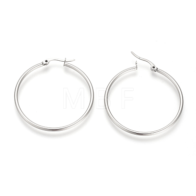 201 Stainless Steel Hoop Earrings X-MAK-R018-40mm-S-1