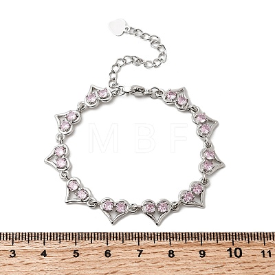 Heart Brass Micro Pave Cubic Zirconia Link Chain Bracelets BJEW-L715-01P-02-1