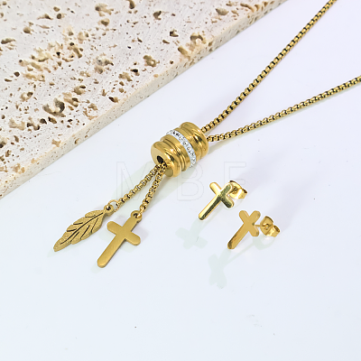 Stainless Steel Cross Stud Earrings & Pendant Necklaces Sets for Women XJ0162-1