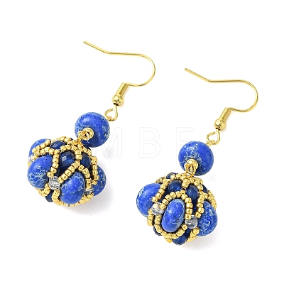 Glass Seed Bead and Synthetic Imperial Jasper Dangle Earrings EJEW-MZ00743-01-1