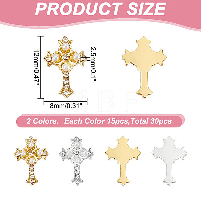 GOMAKERER 30Pcs 2 Colors Cross Alloy Rhinestone Cabochons MRMJ-GO0001-05-1