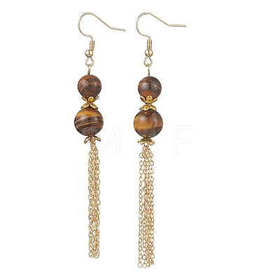 Tiger Eye Beads Dangle Earrings EJEW-JE06894-1