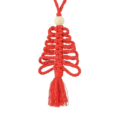 3Pcs 3 Colors Handmade Macrame Cotton Christmas Tree Pendant Decoration HJEW-JM02708-1