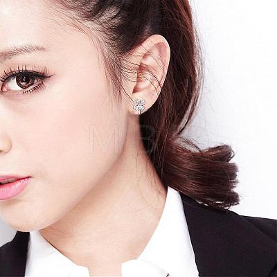 Real Platinum Plated Brass Four Leaf Clover Stud Earrings EJEW-EE0001-231-1