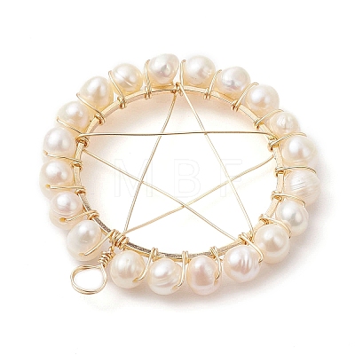 Natural Cultured Freshwater Pearl Round Beaded Ring Pendants PALLOY-JF02616-01-1