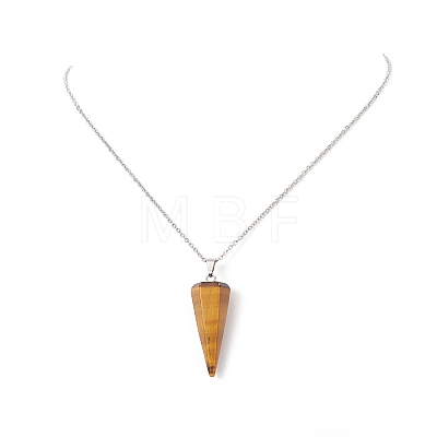 Gemstone Cone Pendant Necklace NJEW-JN04216-1
