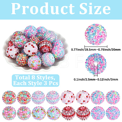 24Pcs 8 Colors Round Resin Rhinestone Beads OACR-PA0002-14-1