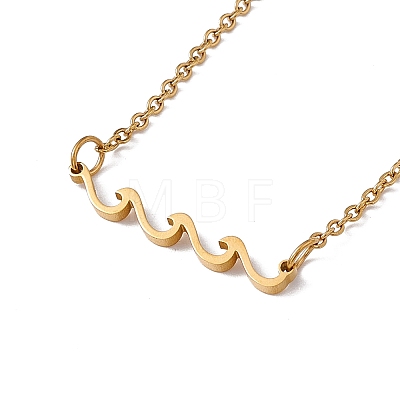 304 Stainless Steel Wave Pendant Necklace with Cable Chains for Women NJEW-I119-01G-1